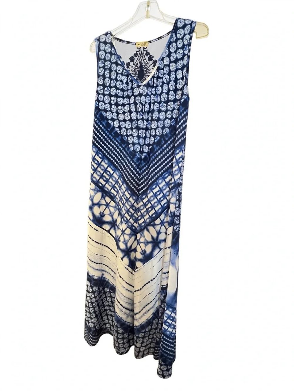 Women’s Blue Tie-Dye V-Neck Maxi Swim Coverup Dress